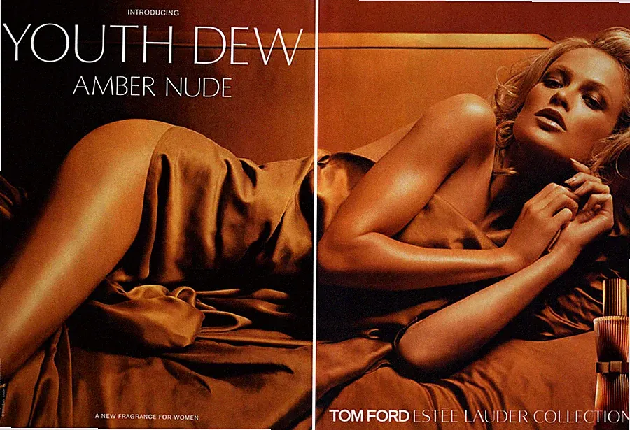2006 Estee Tom Ford Youth Dew Amber Perfume Carolyn Murphy 2-page MAGAZINE AD