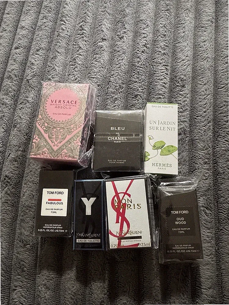 7 PC Mini Designer Fragrances Versace Chanel Hermes Tom Ford YSL